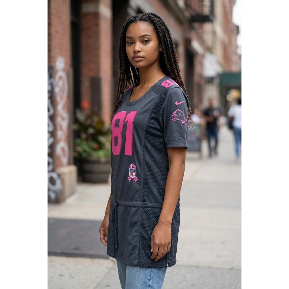 "Nike" NFL‎ Detroit Lions Calvin Johnson 81 Jersey Dress Grey Pink Womens XXL